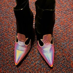 Holographic Black Stiletto Boots